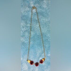 Estate sale, Vintage Elegant Gold tone and Red Rose Necklace